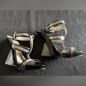 Promise Black and Silver Strappy Wedges